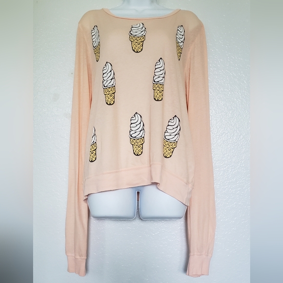 Wildfox Ice Cream Cone Peach Long Sleeves Top Novalty Print Sz Medium 100 Cotton - Picture 10 of 10